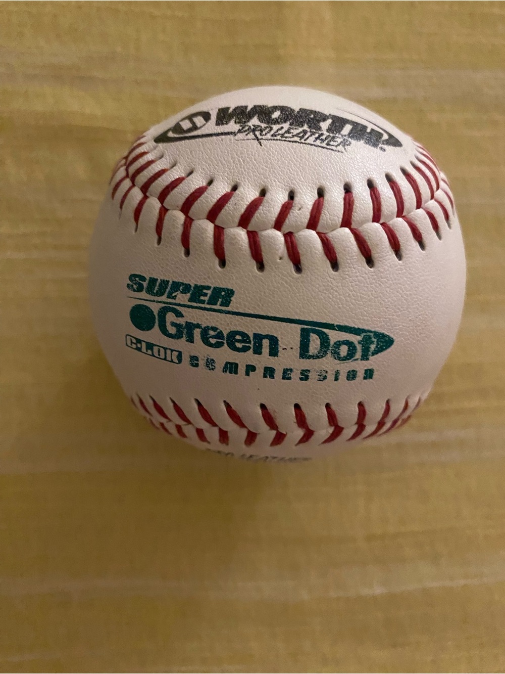 New (no box) Super Green-Dot Pro Leather Baseball – White w/ Red Stitching